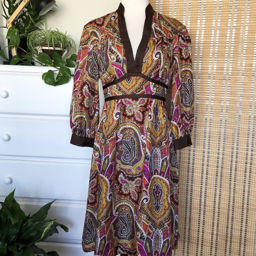 Tibi Longsleeve Boho Paisley Silk Dress